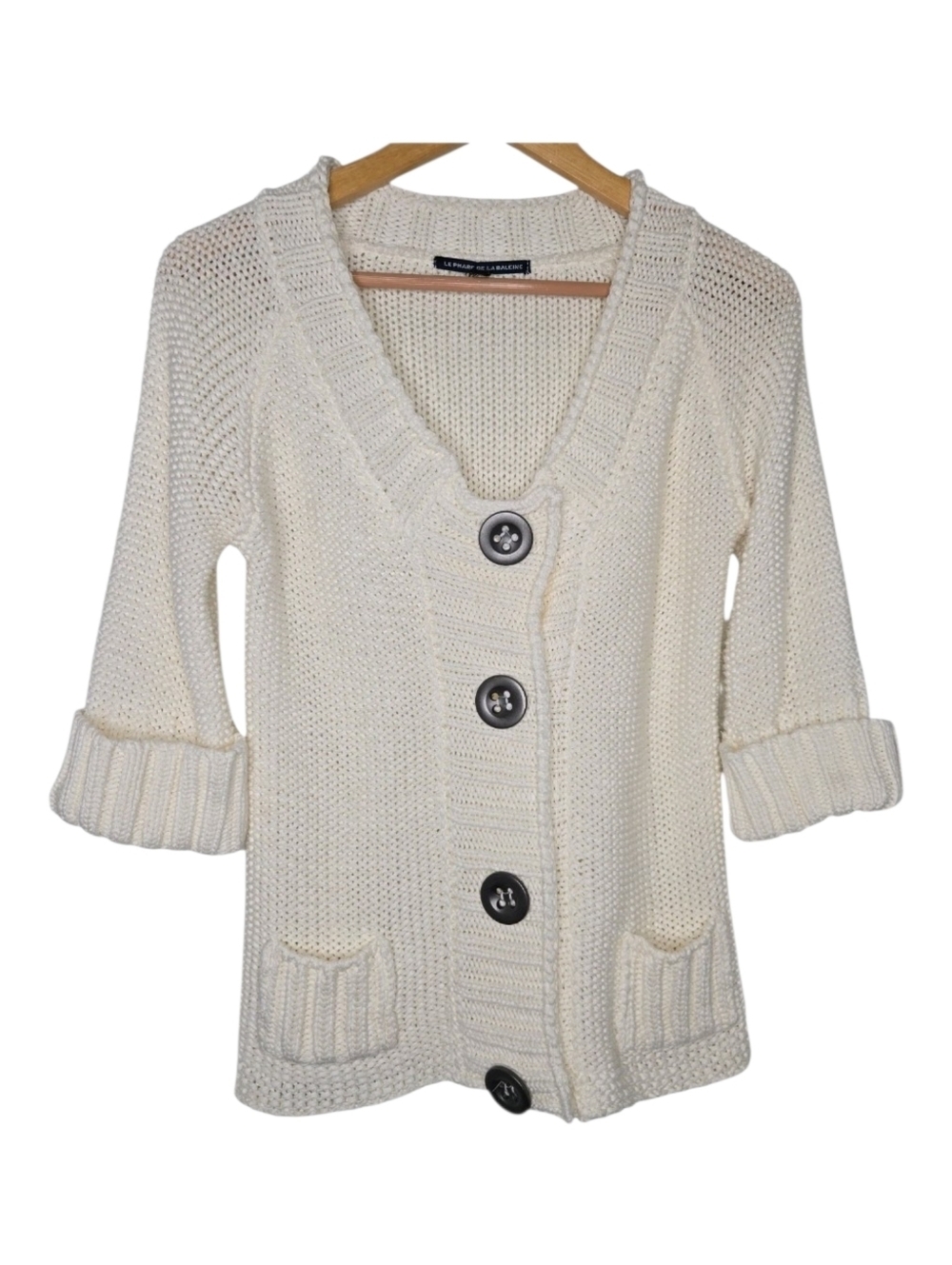 Le Phare De La Baleine Womens Ivory Button Front Knit Cardigan Sweater Medium